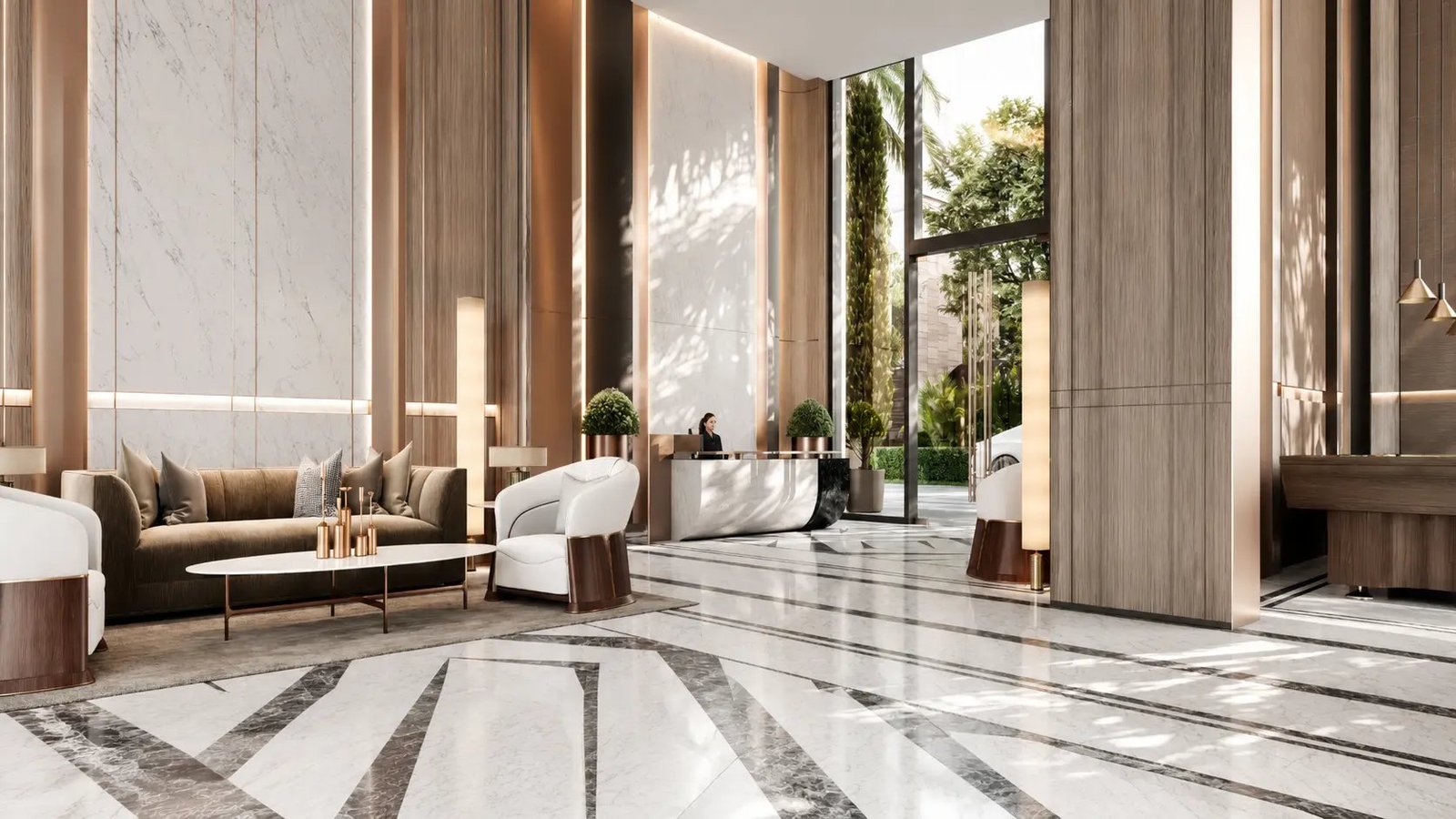 Artist's impression of a marble lobby lounge