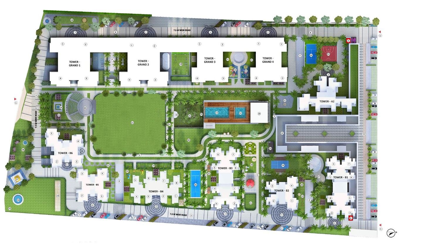 Indicative master layout of Nirala Grand showing towers, clubhouse and gardens