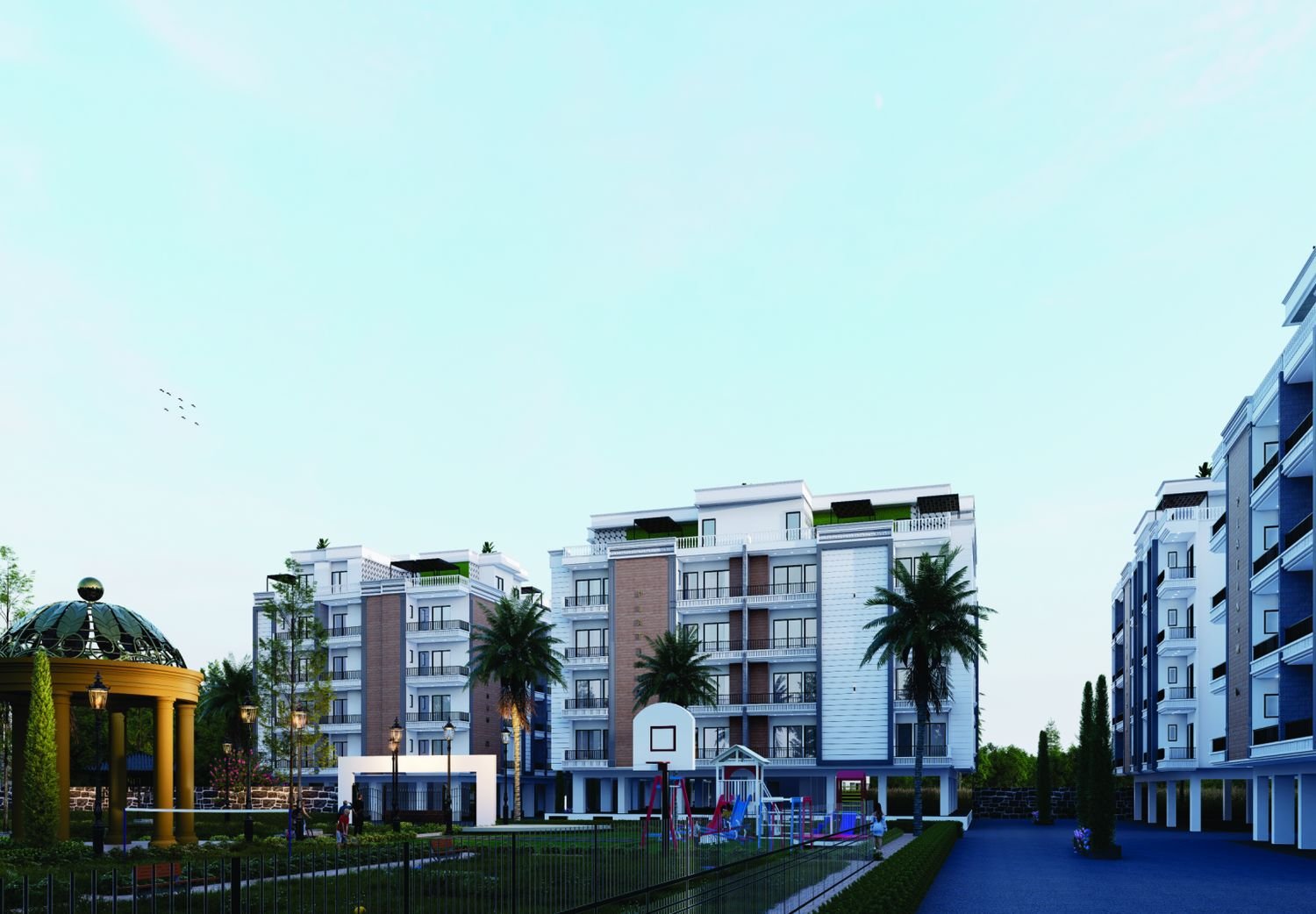 Artist's impression of the gazebo and central green between blocks